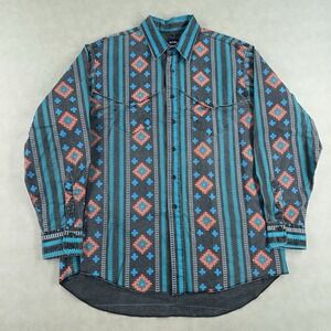 Vintage Wrangler Brushpopper Cowboy Cut Button Down‎ Shirt Western Aztec 17.5x35